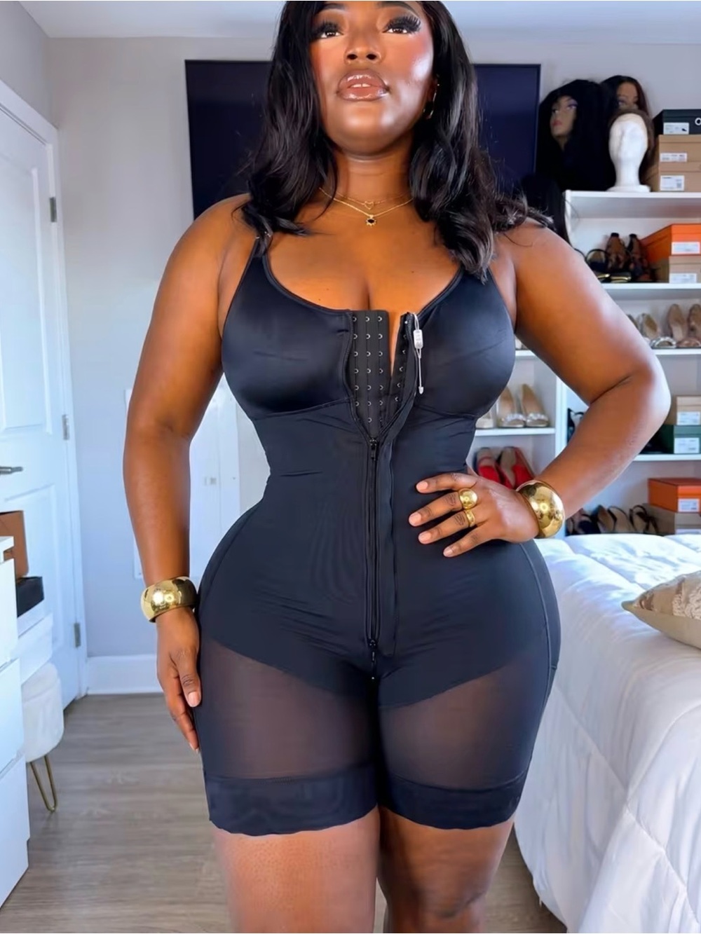 Plus Size Black Waist-Contouring Shapewear Bodysuit by